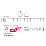 Size guide and certifications