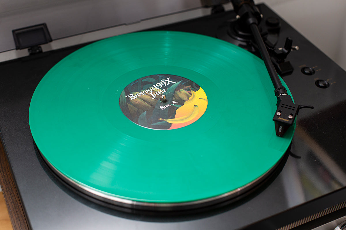 Banana Jamz 199X vinyl being played on a record player