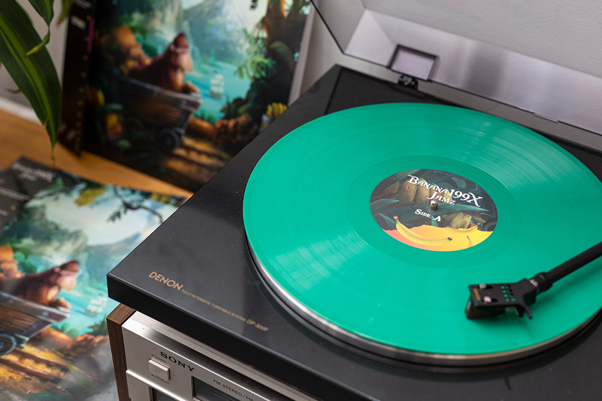 Banana Jamz 199X vinyl being played on a record player