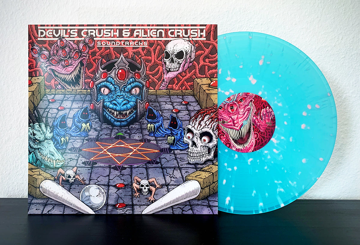 Devil's Crush & Alien Crush (Original Soundtrack) on blue with pink splatter vinyl with front cover