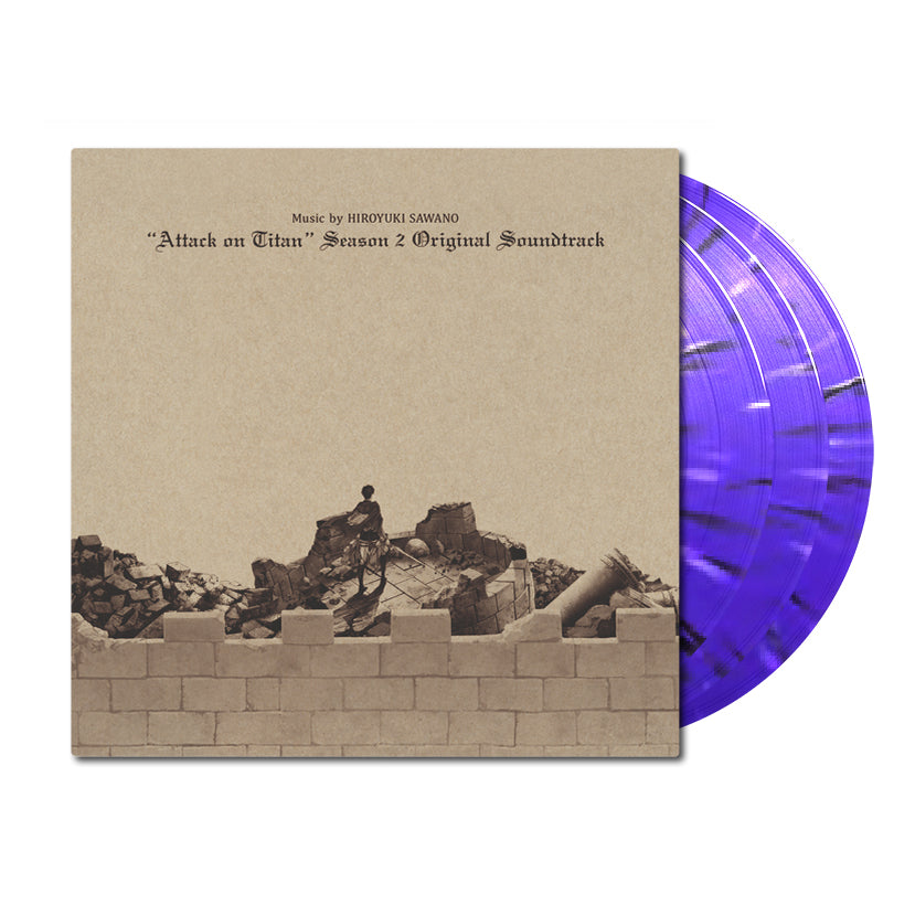 Attack on Titan Season 2 on purple and white splattered triple vinylwhite splattered 