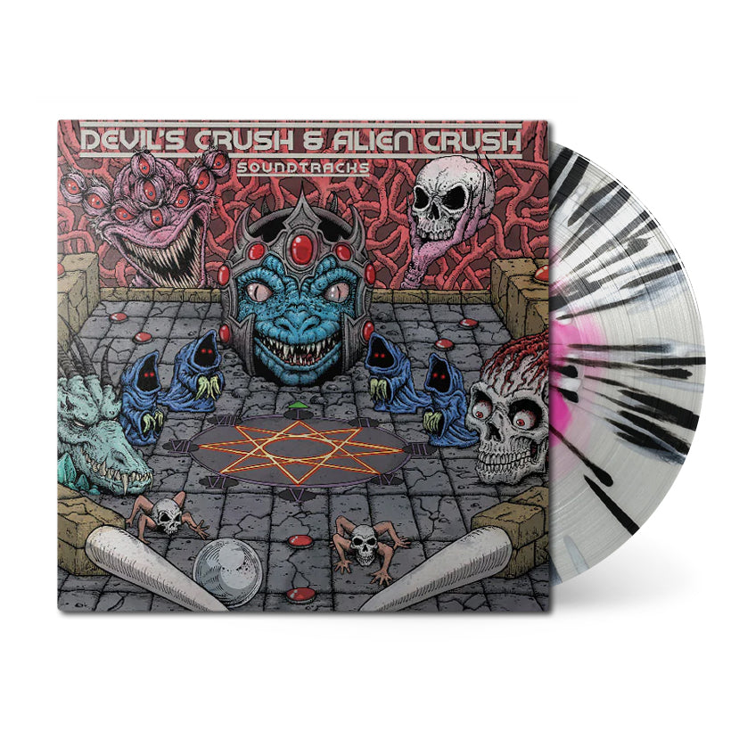 Devil's Crush & Alien Crush (Original Soundtrack) on neon pink alien inside clear with splatter colored vinyl