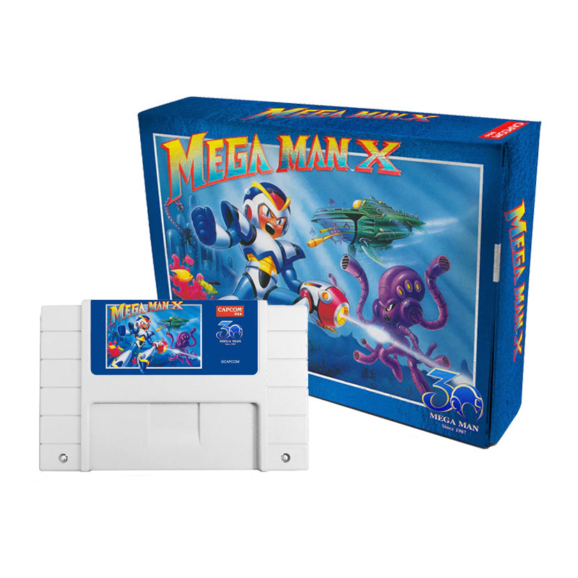 Mega Man X white cartridge with packaging
